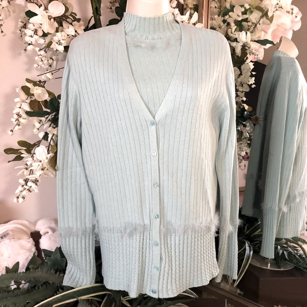Escada Cardigan and Sleeveless Mock Turtleneck set